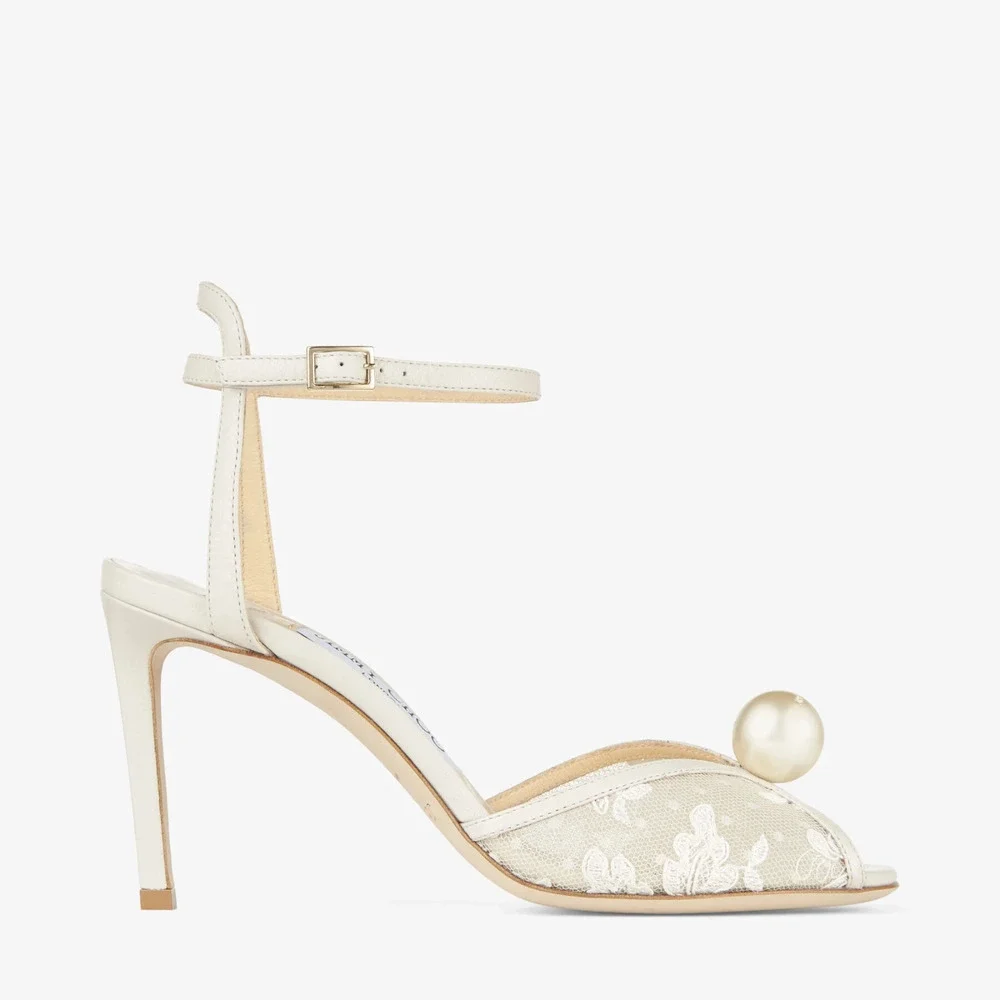 Jimmy Choo Sacora 85 Ivory White Lace Pearl Bridal Wedding Sandal Heel Pump 36.5 - Picture 3 of 16